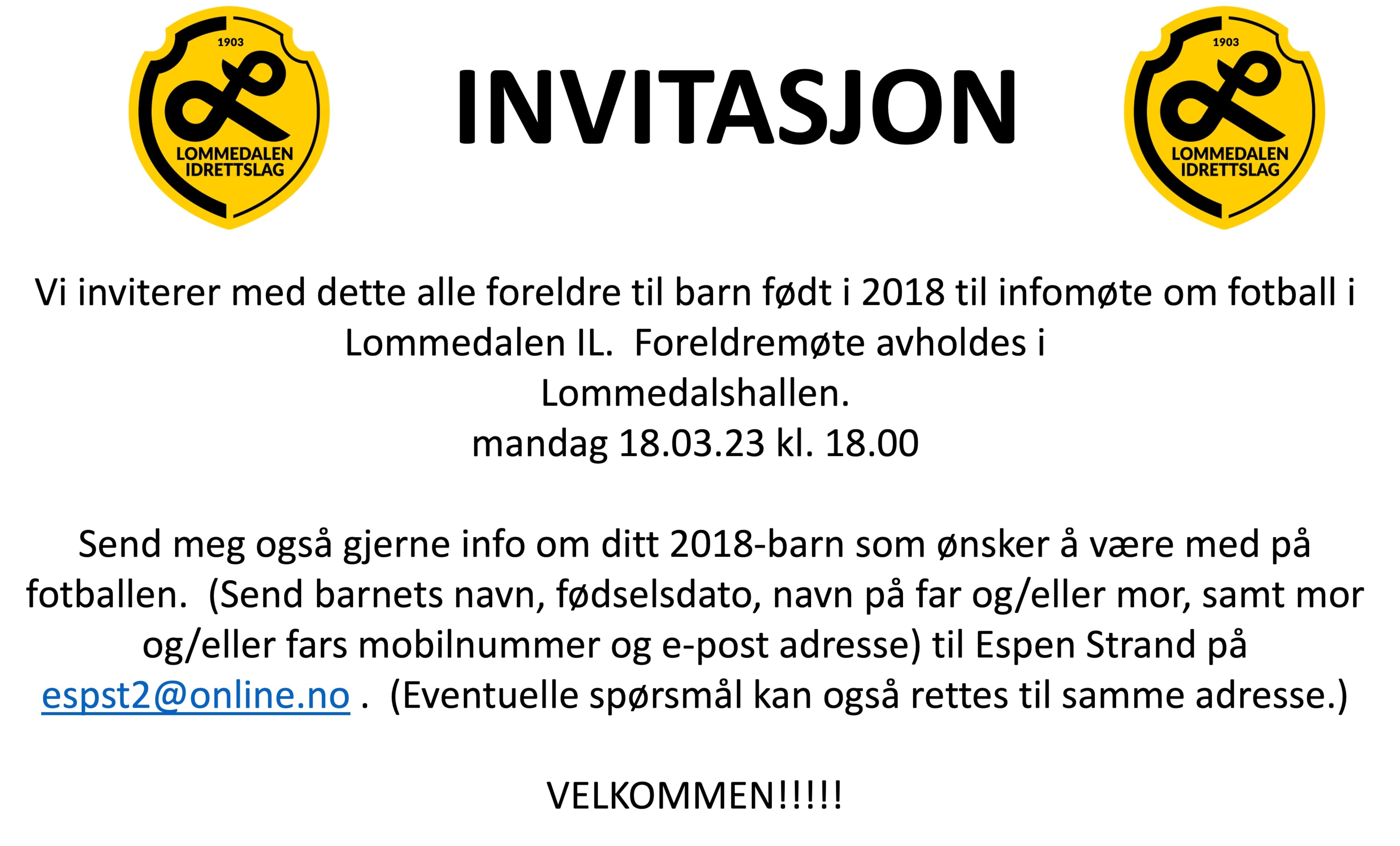 Oppstart fotball - Årgang 2018